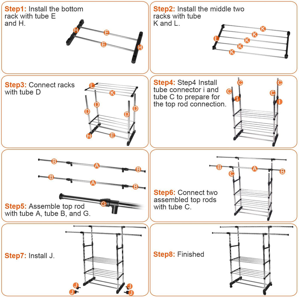 Extendable Double-Rail Garment Rack on Wheels