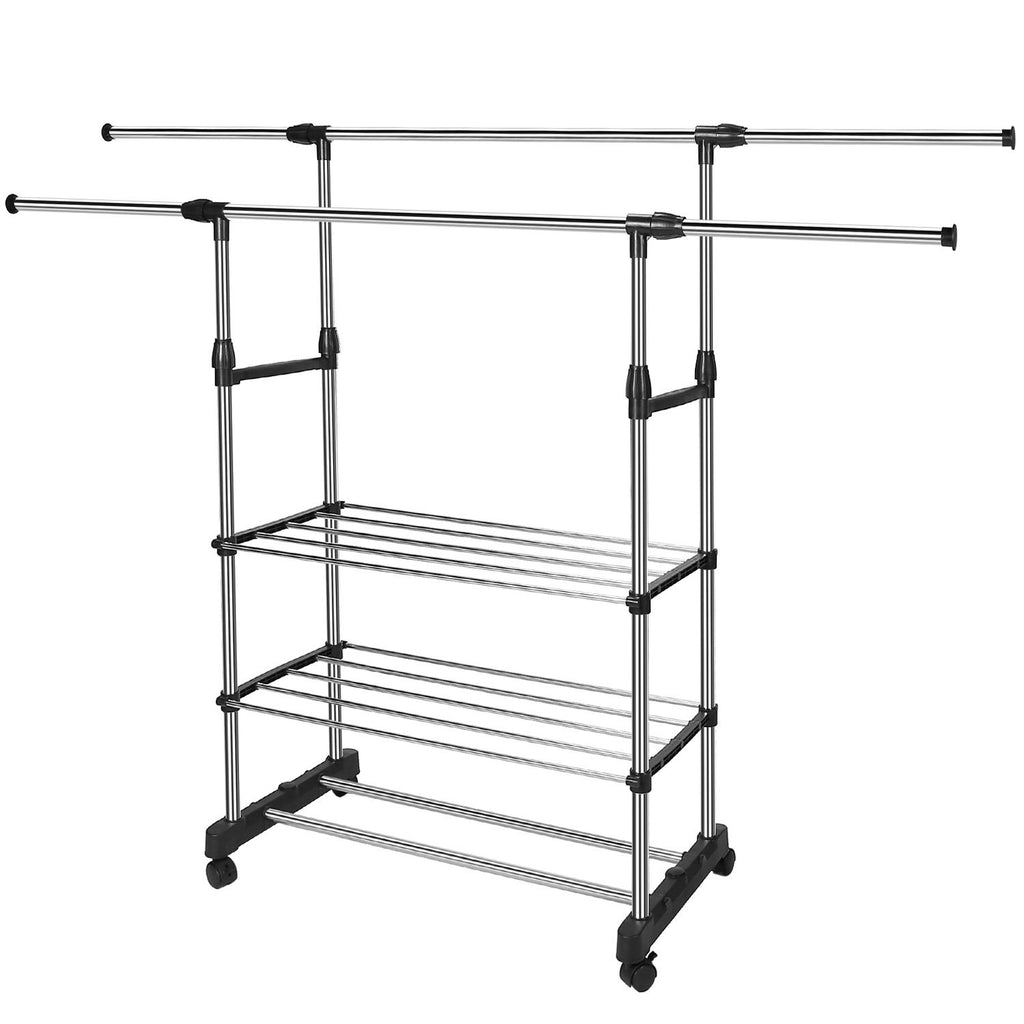 Extendable Double-Rail Garment Rack on Wheels