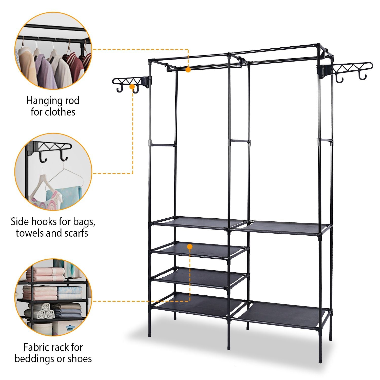 Spacious practical Garment Rack with 360° Rotatable Hooks