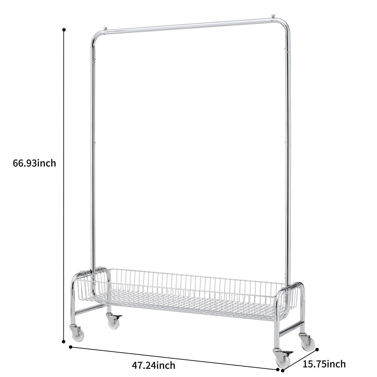 Rolling Garment Rack with Basket, Hanging Bar and Locking Casters