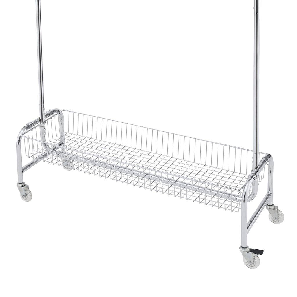 Rolling Garment Rack with Basket, Hanging Bar and Locking Casters