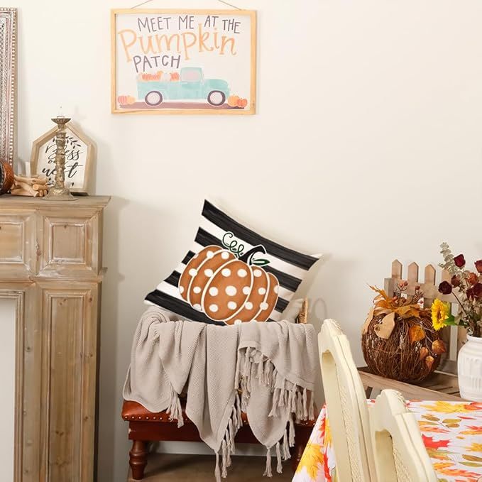GEEORY Striped Pumpkin Fall Pillow Cover