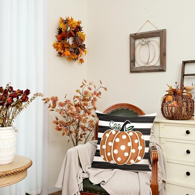 GEEORY Striped Pumpkin Fall Pillow Cover