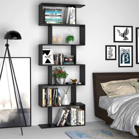 Black S-Shaped Geometric Display Bookcase