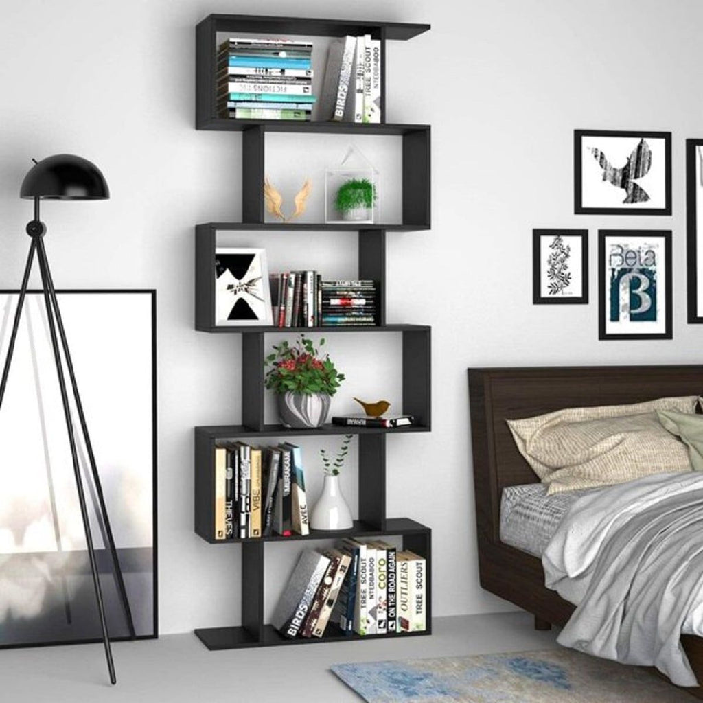 Black S-Shaped Geometric Display Bookcase