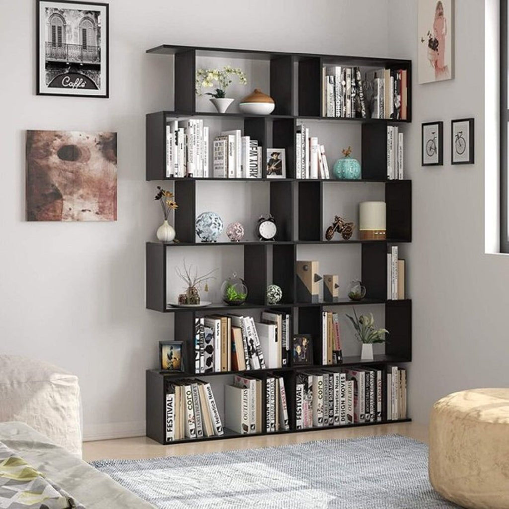 Black S-Shaped Geometric Display Bookcase