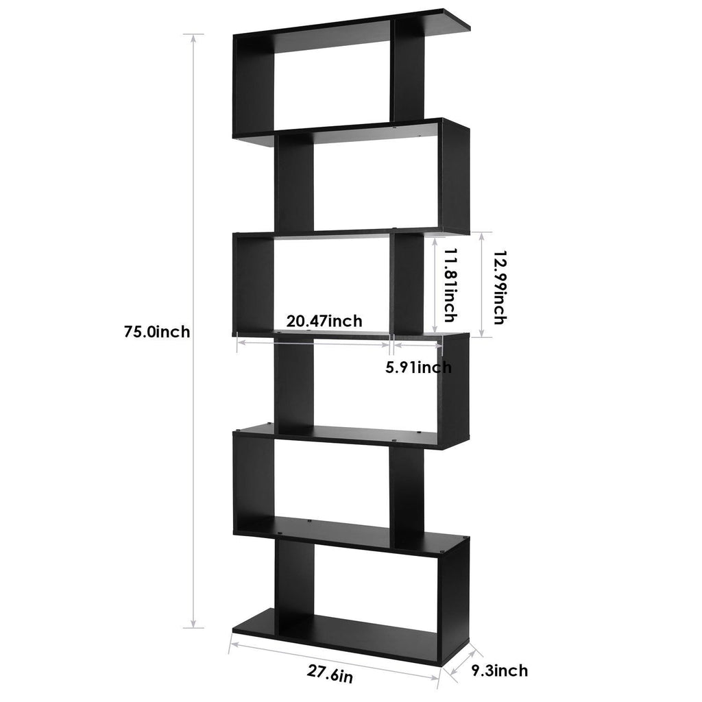 Black S-Shaped Geometric Display Bookcase