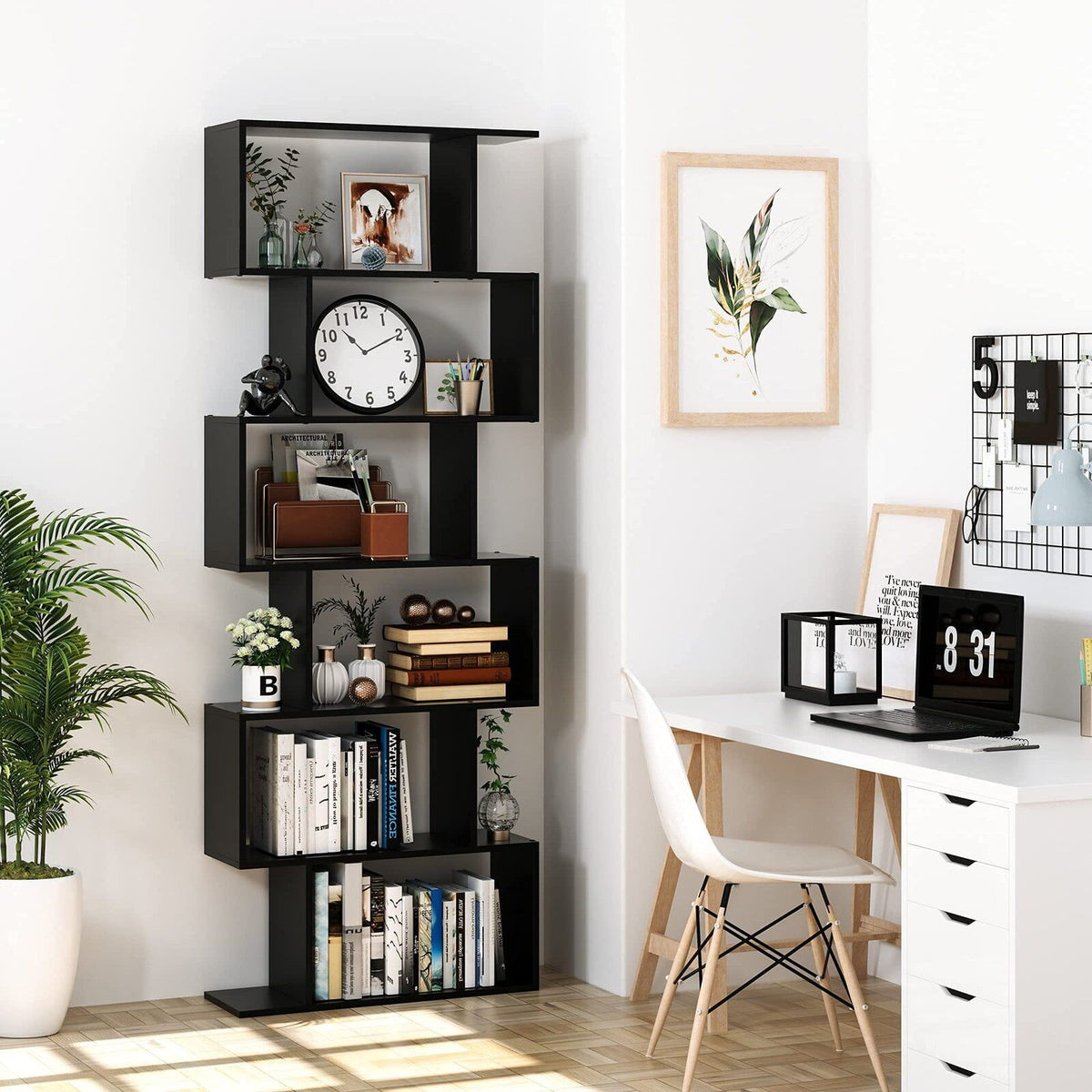 Black S-Shaped Geometric Display Bookcase