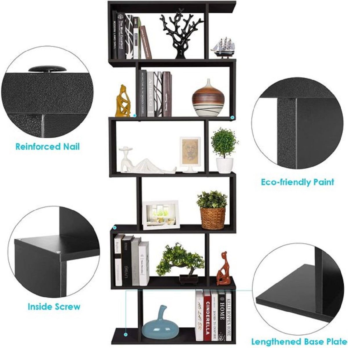 Black S-Shaped Geometric Display Bookcase