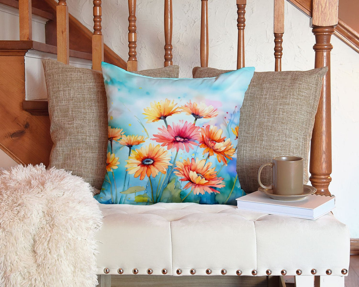 Watercolor Gerbera Daisies Decorative Throw Pillow