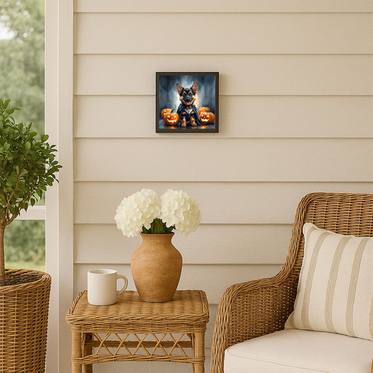 German Shepherd Puppy Halloween Framed Wall Art