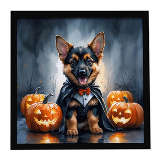 German Shepherd Puppy Halloween Framed Wall Art