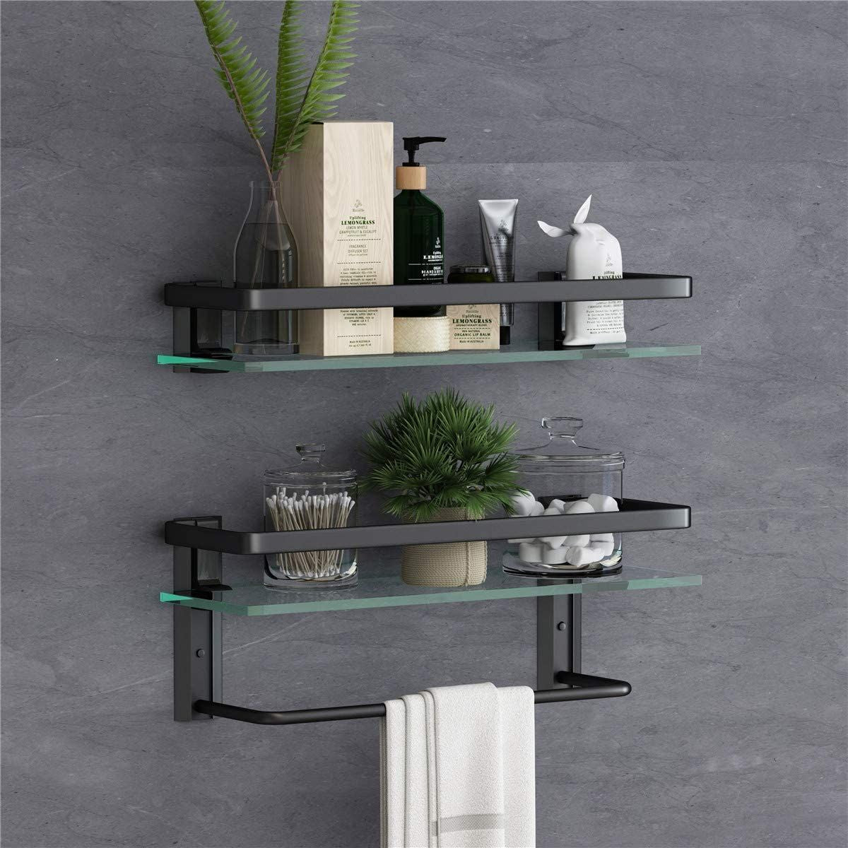 Glass Bathroom Shelf Bathroom Shelf Wall Mounted Floating Glass Shelves with Towel