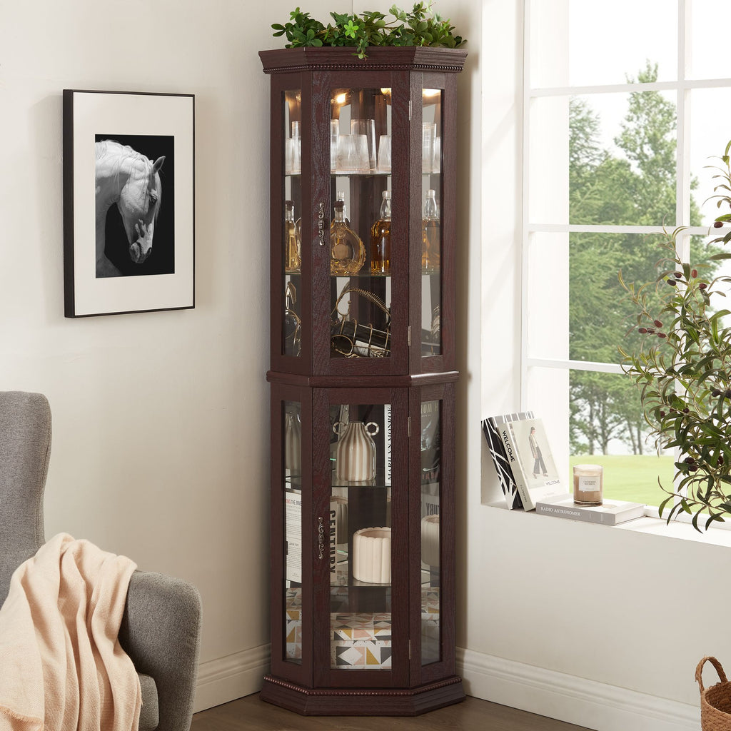 Lighted Corner Curio Cabinet with Adjustable Shelves