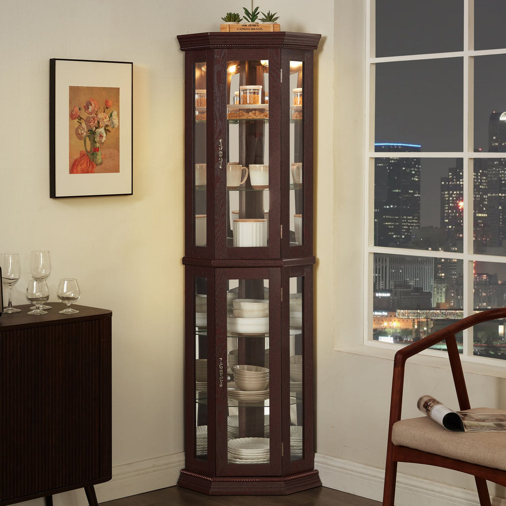 Lighted Corner Curio Cabinet with Adjustable Shelves