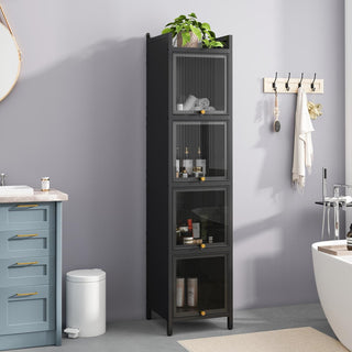 Modern Glass Door Cabinet with Fluted Doors and Adjustable Shelves