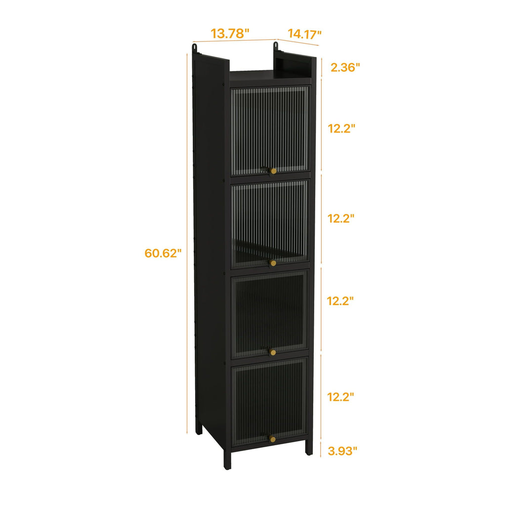 Modern Glass Door Cabinet with Fluted Doors and Adjustable Shelves