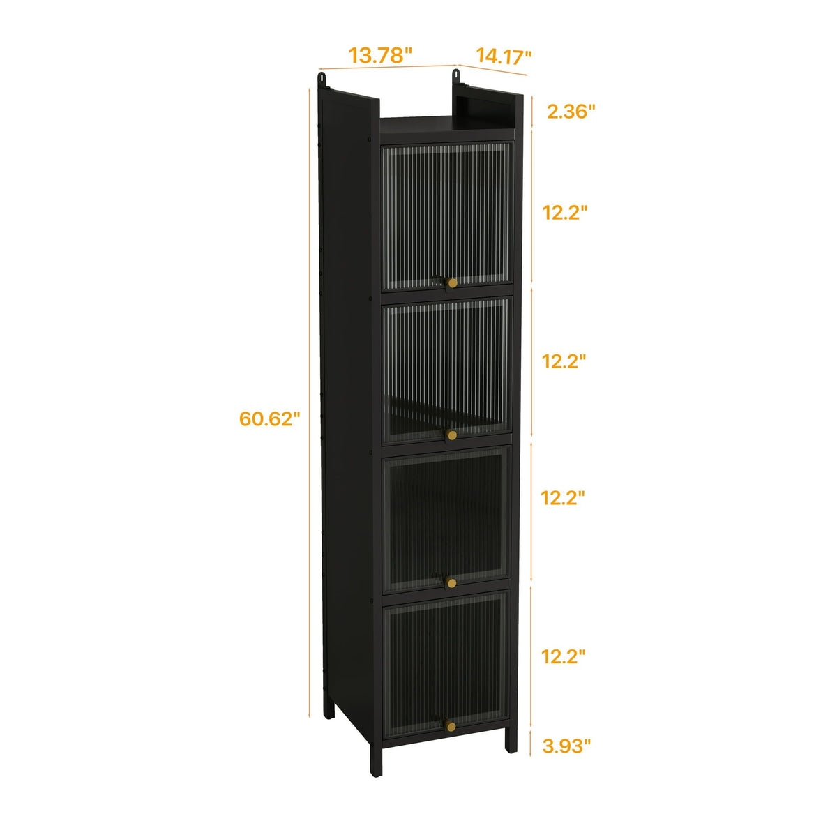 Modern Glass Door Cabinet with Fluted Doors and Adjustable Shelves