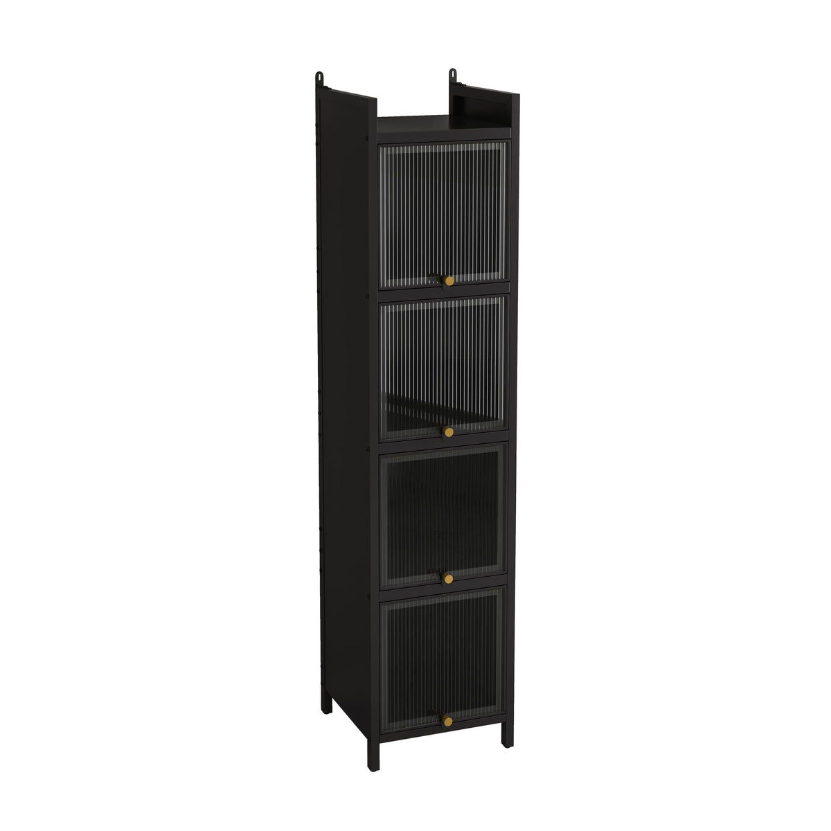 Modern Glass Door Cabinet with Fluted Doors and Adjustable Shelves