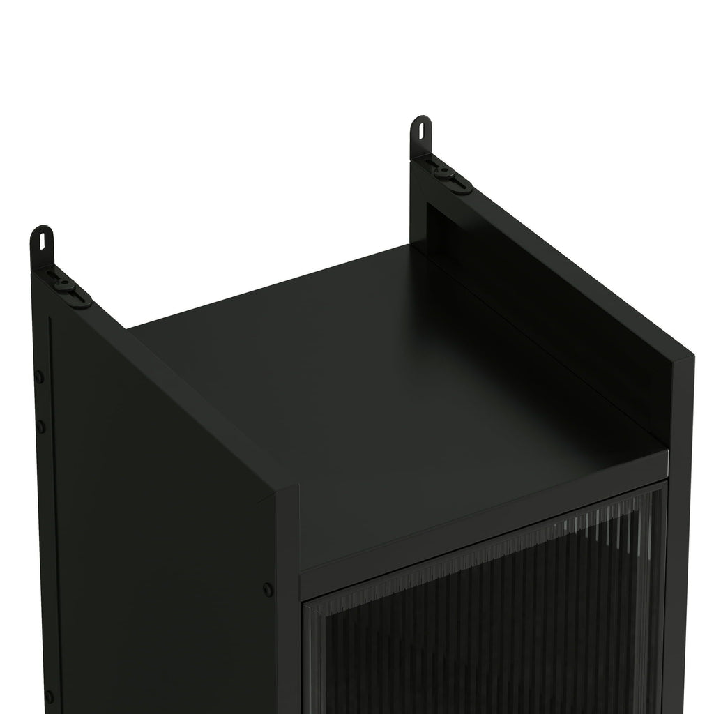 Modern Glass Door Cabinet with Fluted Doors and Adjustable Shelves