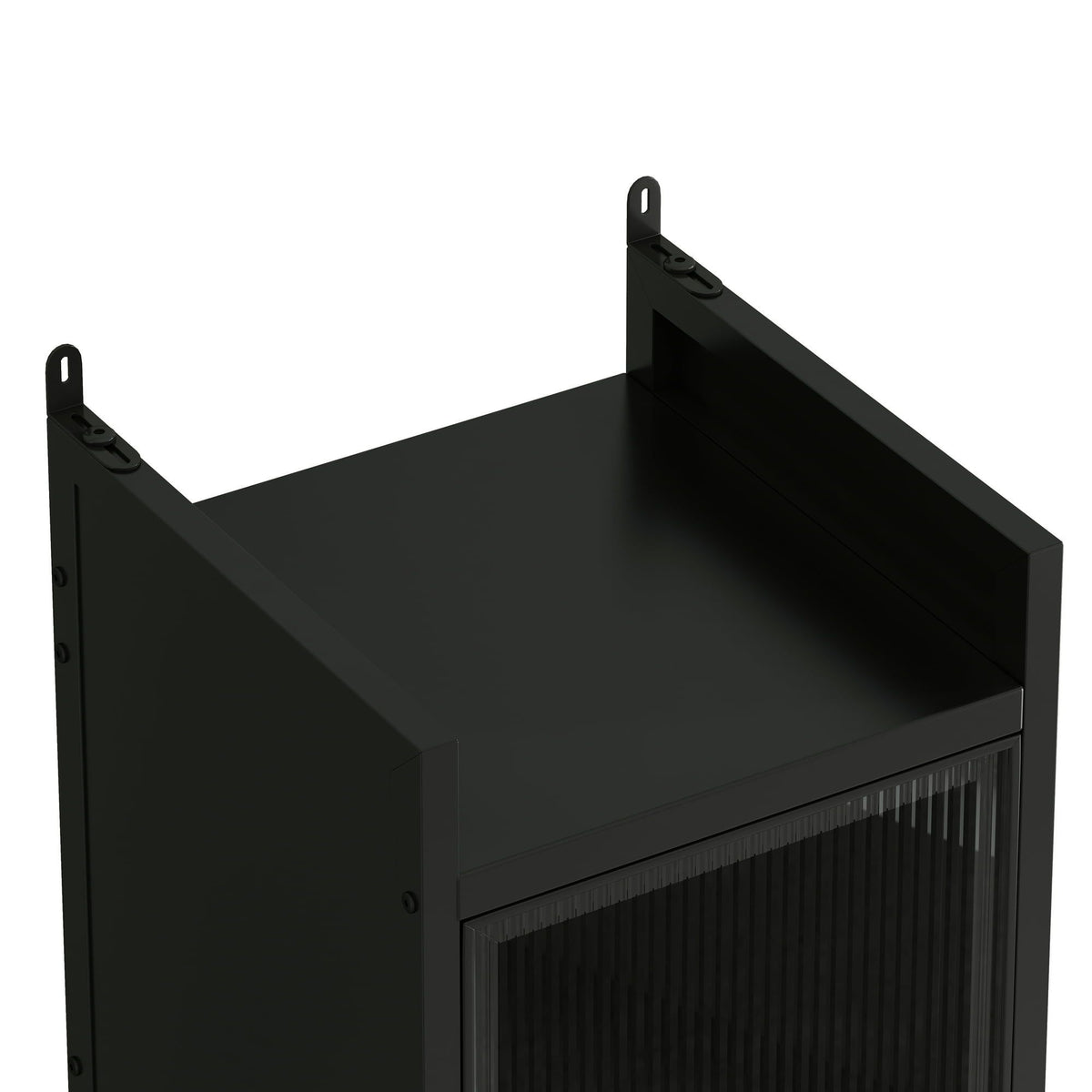 Modern Glass Door Cabinet with Fluted Doors and Adjustable Shelves