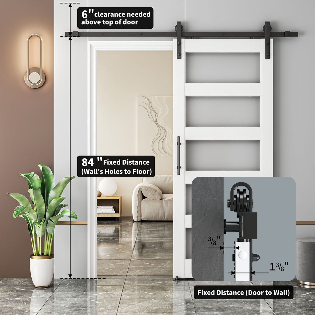 5-Panel Frosted Glass Sliding Barn Door with Hardware Kit