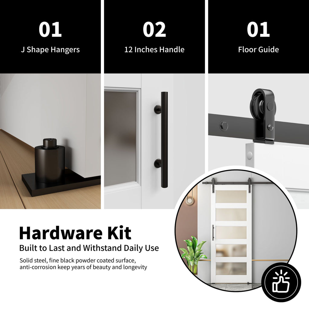 5-Panel Frosted Glass Sliding Barn Door with Hardware Kit