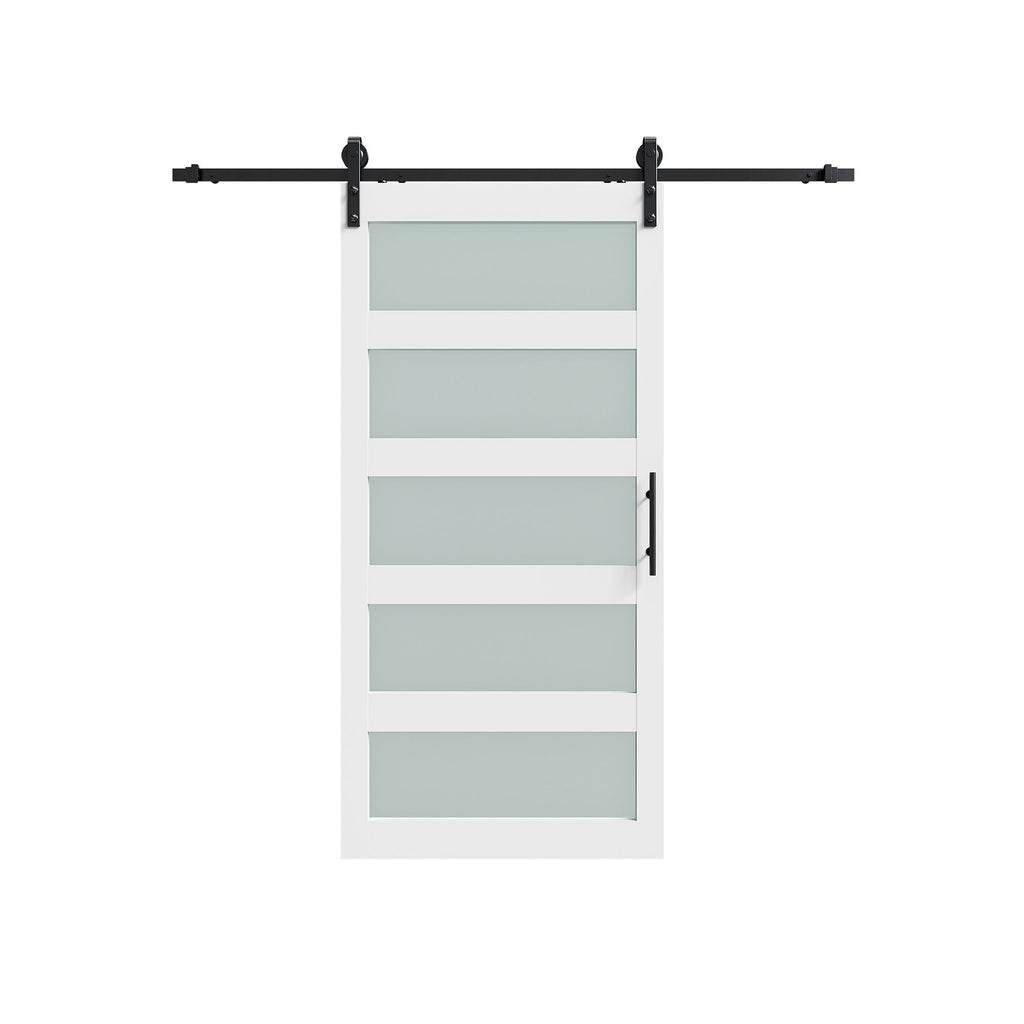 5-Panel Frosted Glass Sliding Barn Door with Hardware Kit