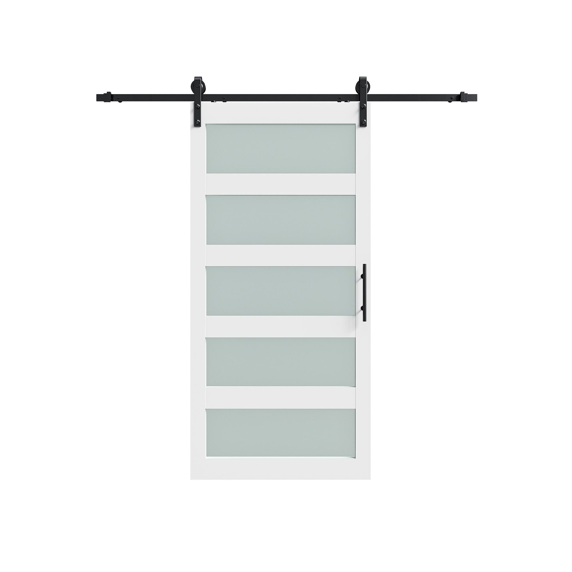 5-Panel Frosted Glass Sliding Barn Door with Hardware Kit