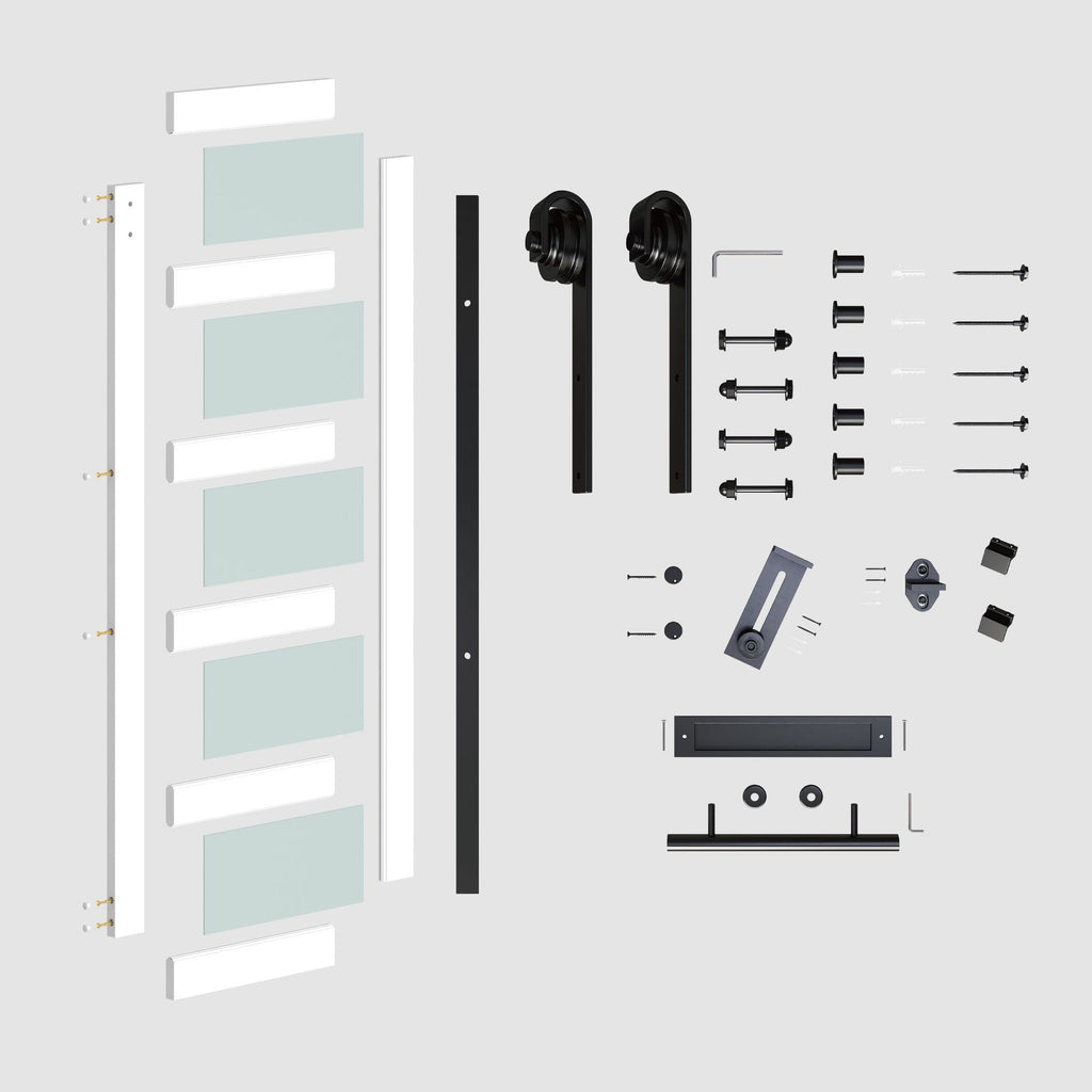 5-Panel Frosted Glass Sliding Barn Door with Hardware Kit