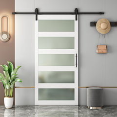 5-Panel Frosted Glass Sliding Barn Door with Hardware Kit