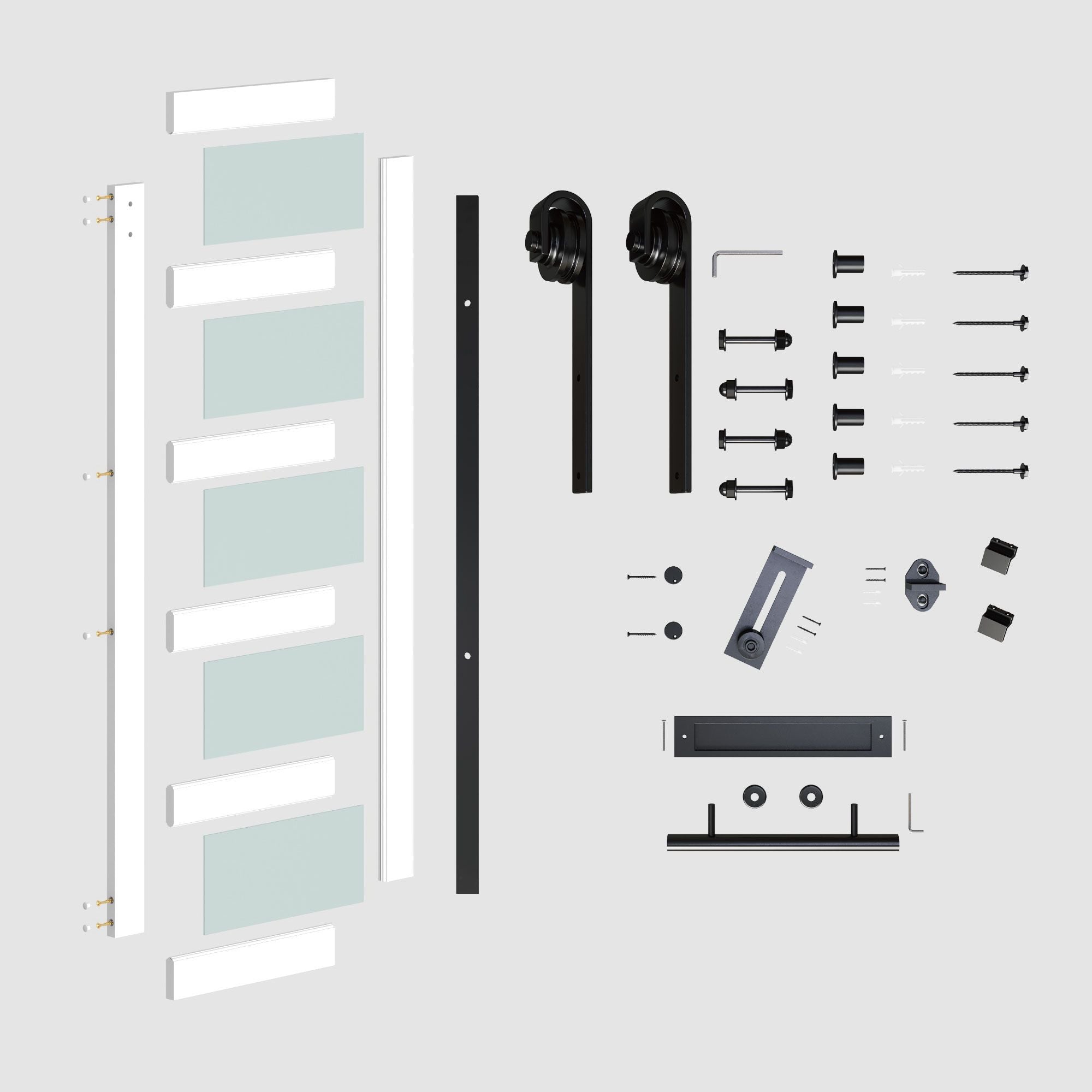 5-Panel Frosted Glass Sliding Barn Door with Hardware Kit