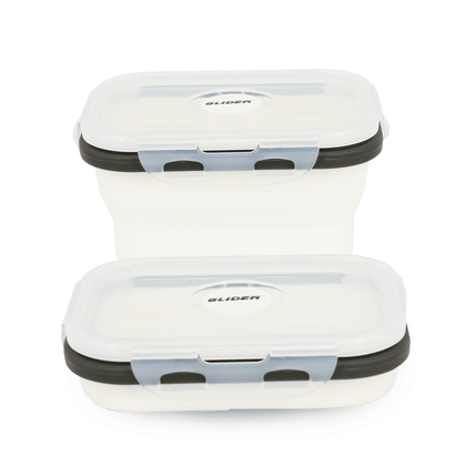 White Collapsible Bento Lunch Box Set with Leak-Proof Silicone Containers