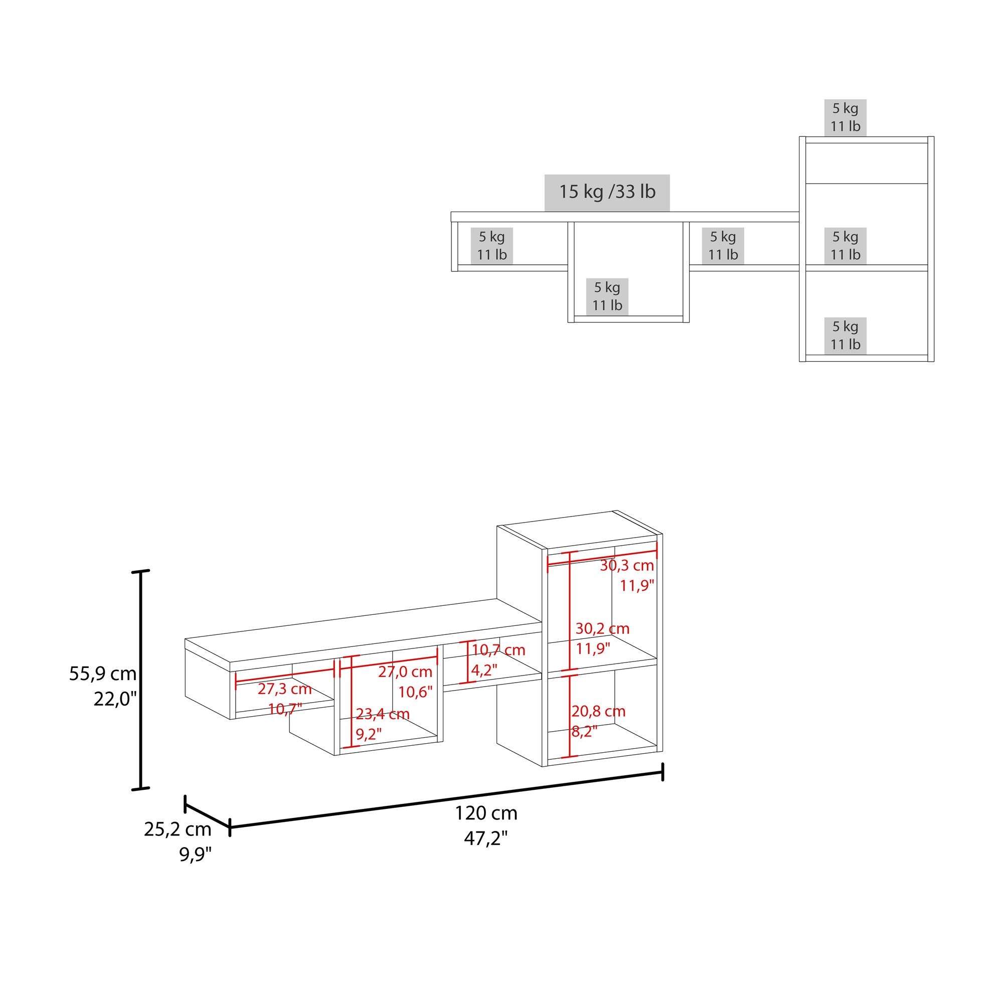Globe Wall-Mounted Shelf Unit – 5-Tier Floating Shelves for Living Room & Office