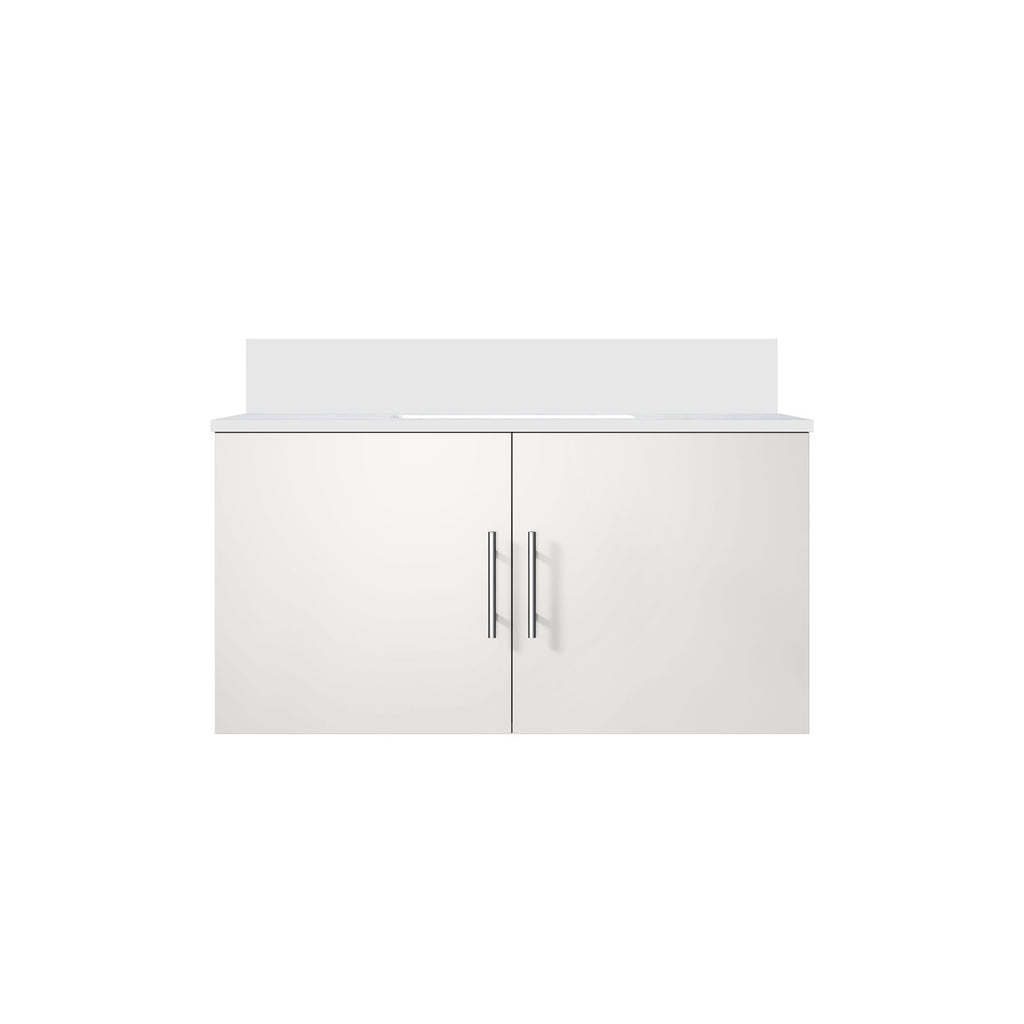 Glossy White Bath Vanity with Marble Top and Soft Close Storage