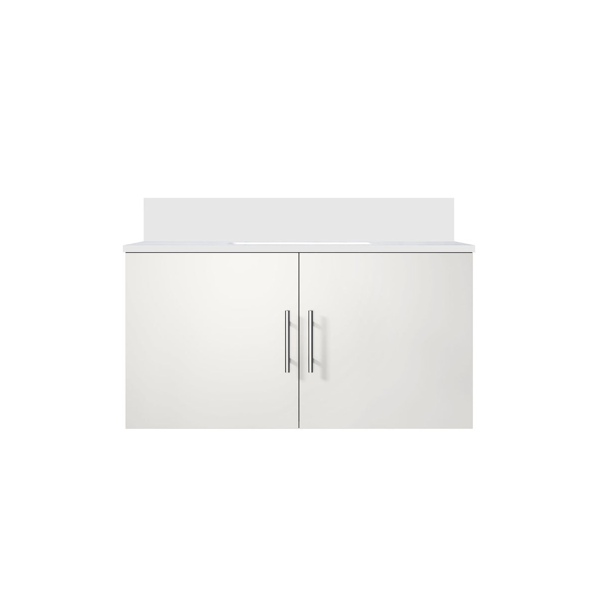 Glossy White Bath Vanity with Marble Top and Soft Close Storage