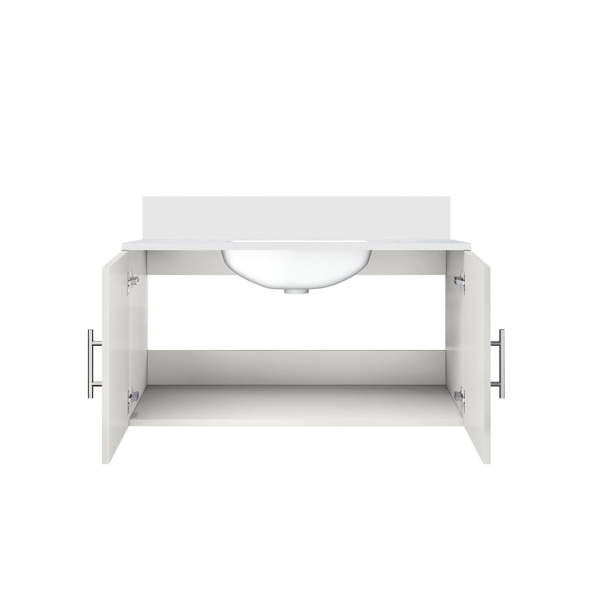 Glossy White Bath Vanity with Marble Top and Soft Close Storage