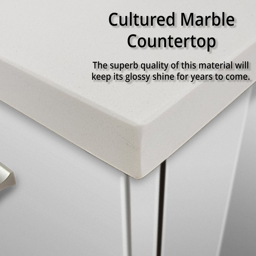 Glossy White Bath Vanity with Marble Top and Soft Close Storage