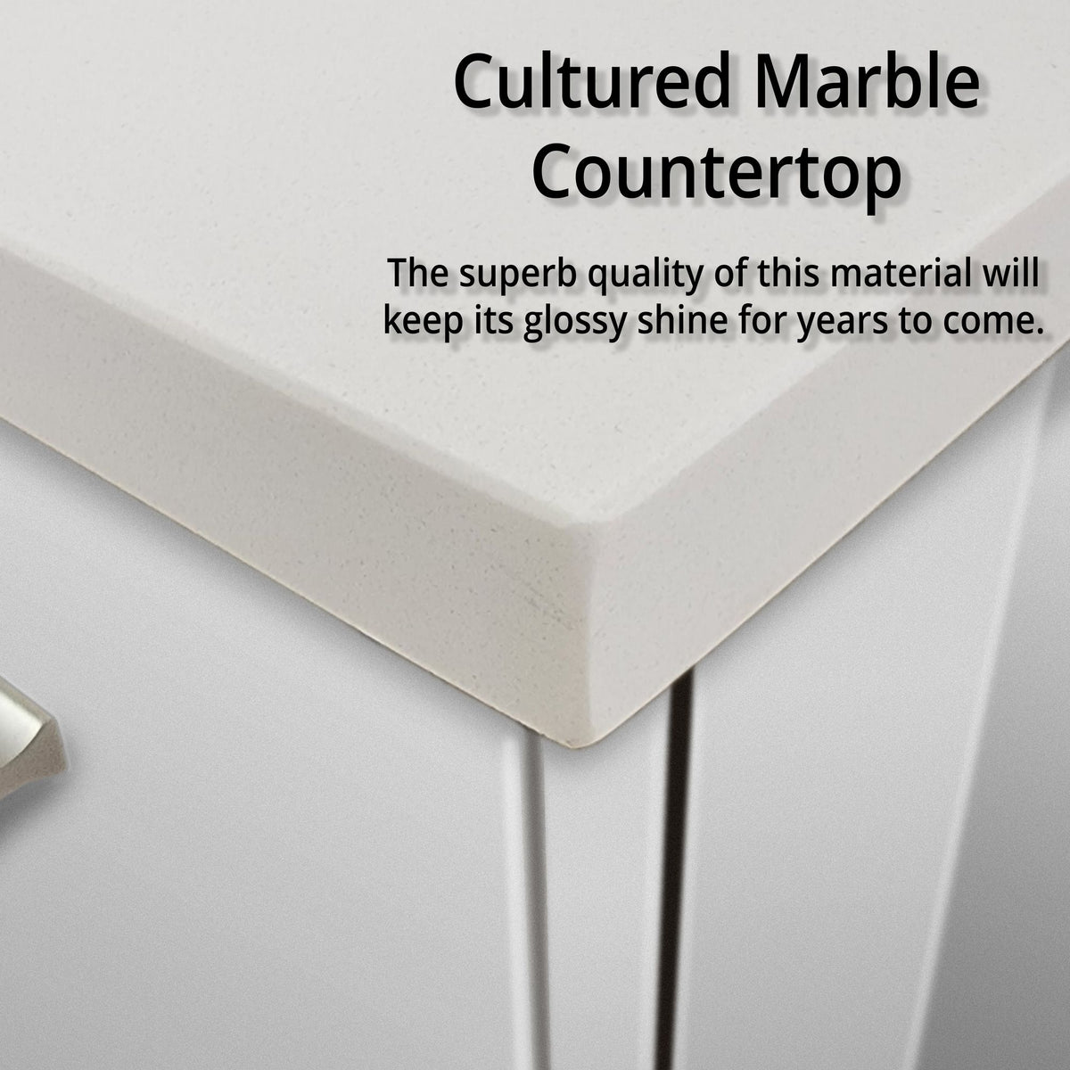 Glossy White Bath Vanity with Marble Top and Soft Close Storage