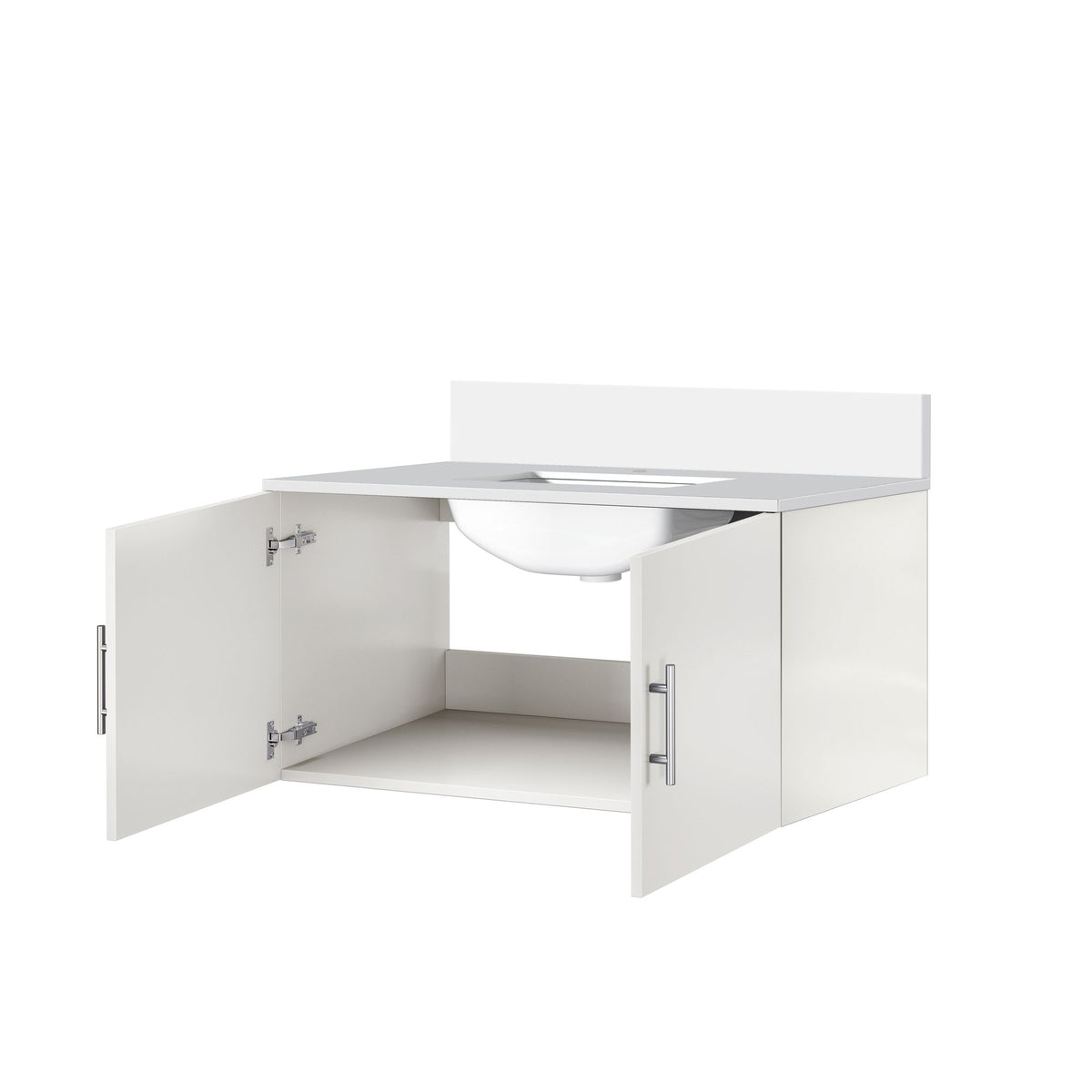 Glossy White Bath Vanity with Marble Top and Soft Close Storage