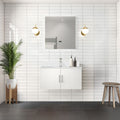 Glossy White Bath Vanity with Marble Top and Soft Close Storage