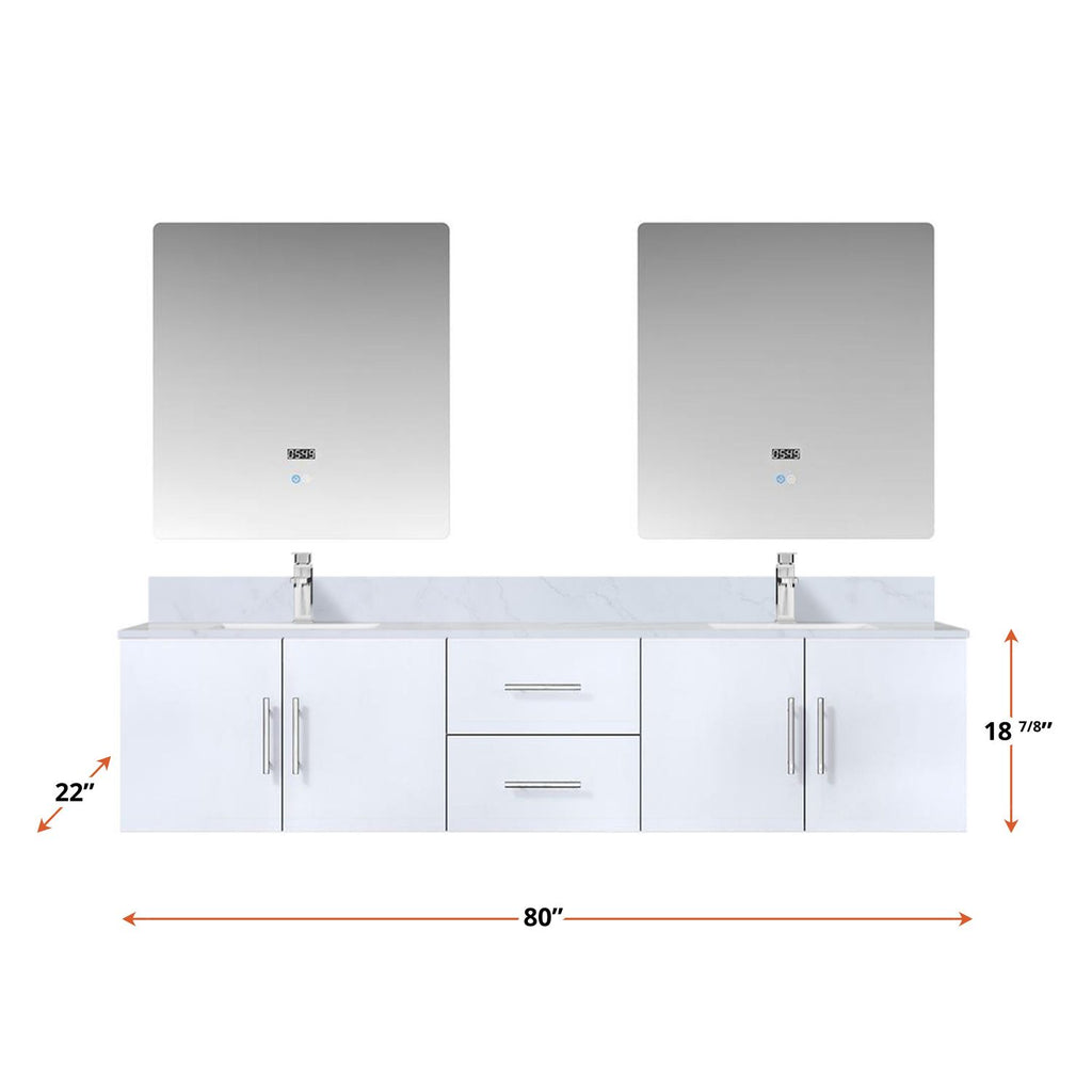 Glossy White Double Bath Vanity with Carrara Marble Top and LED Mirrors