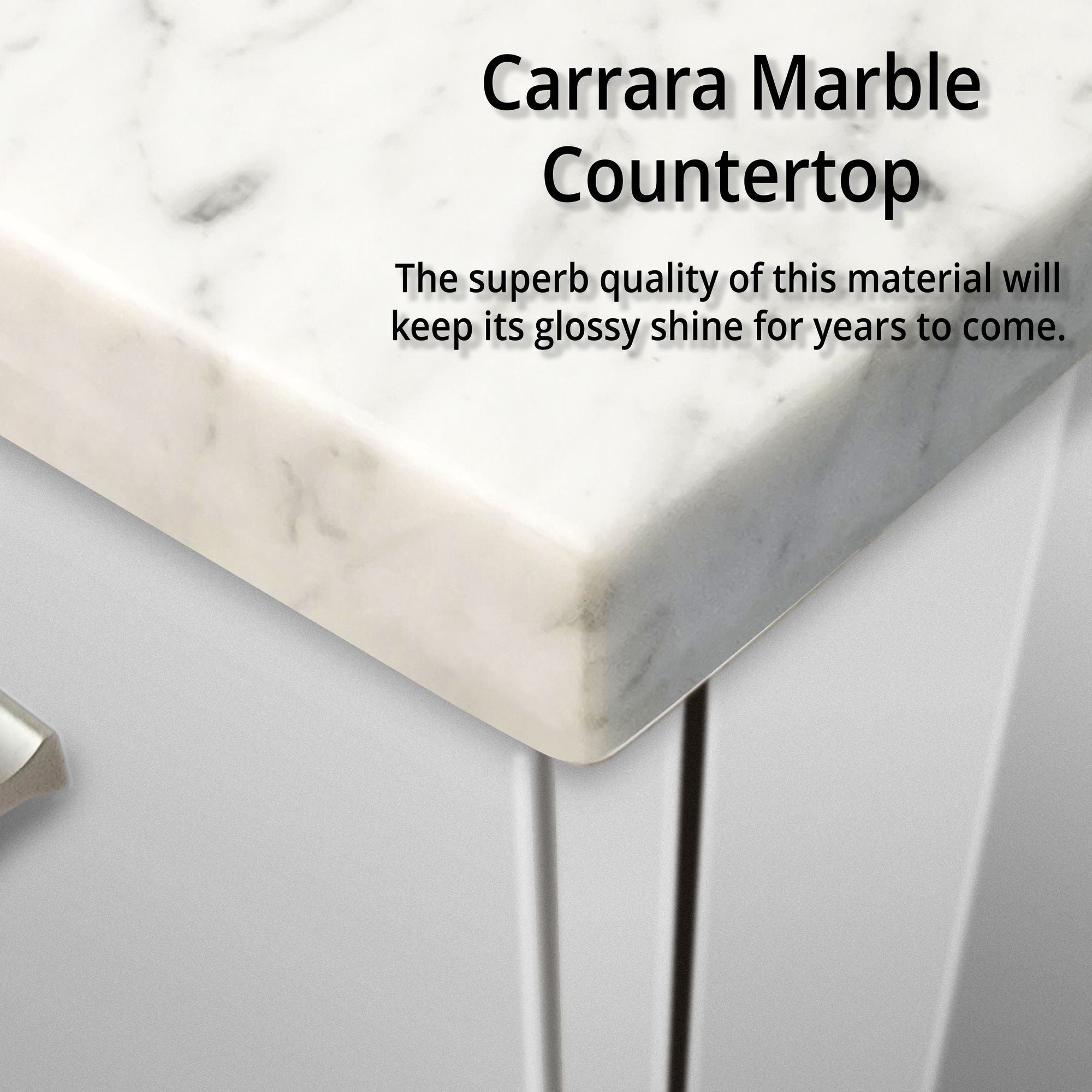 Glossy White Double Bath Vanity with Carrara Marble Top and LED Mirrors
