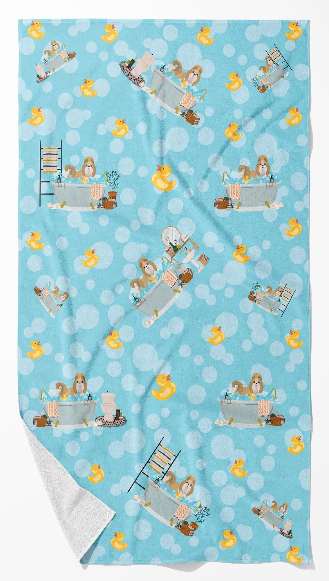 Gold and White Shih Tzu Artwork Bath Towel