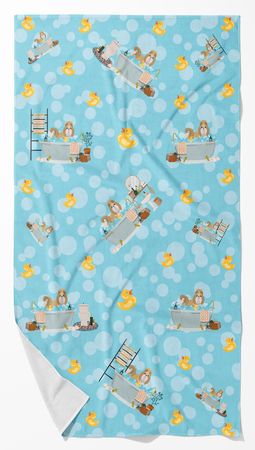 Gold and White Shih Tzu Artwork Bath Towel