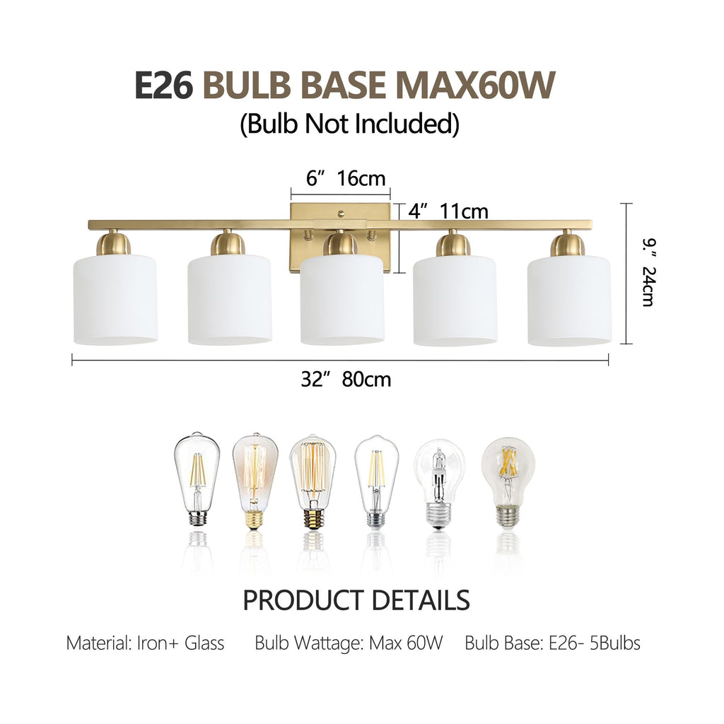 Modern Gold Vanity Light with Frosted White Shades