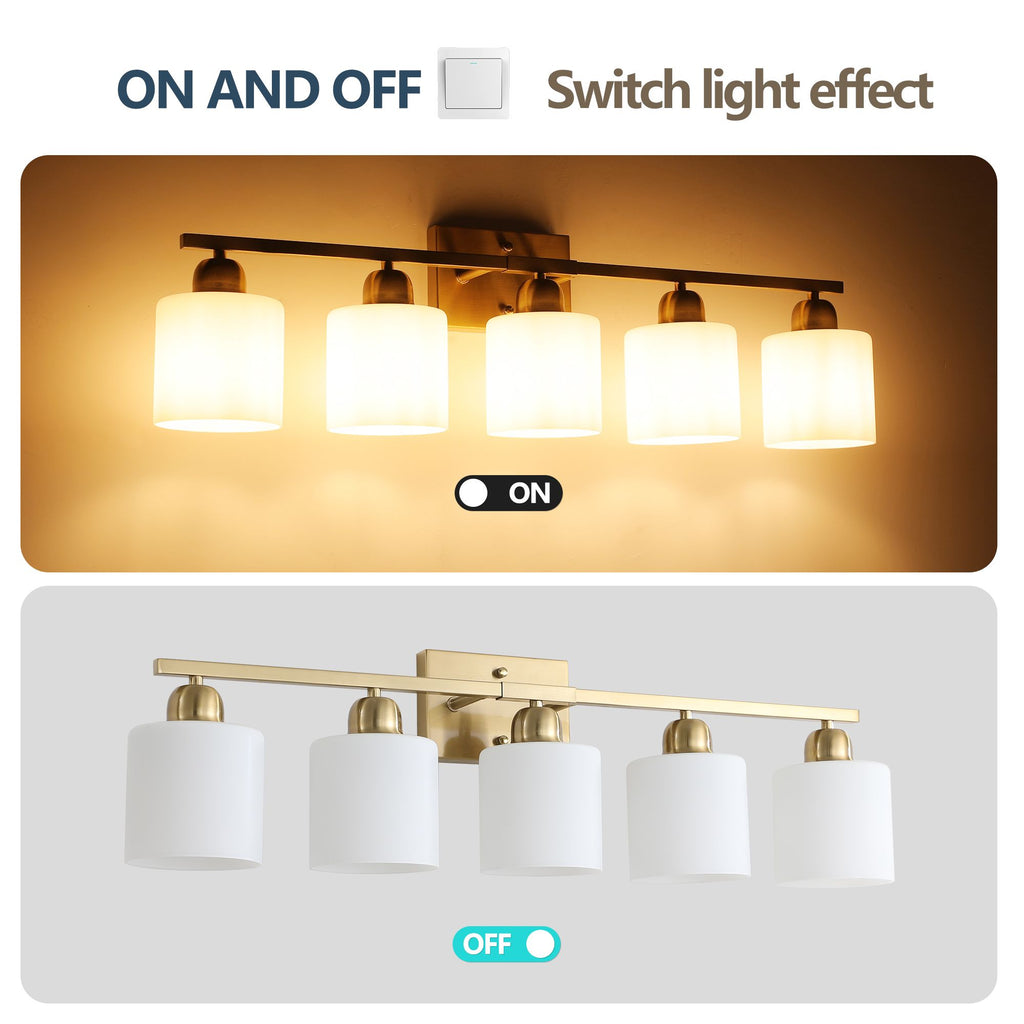 Modern Gold Vanity Light with Frosted White Shades