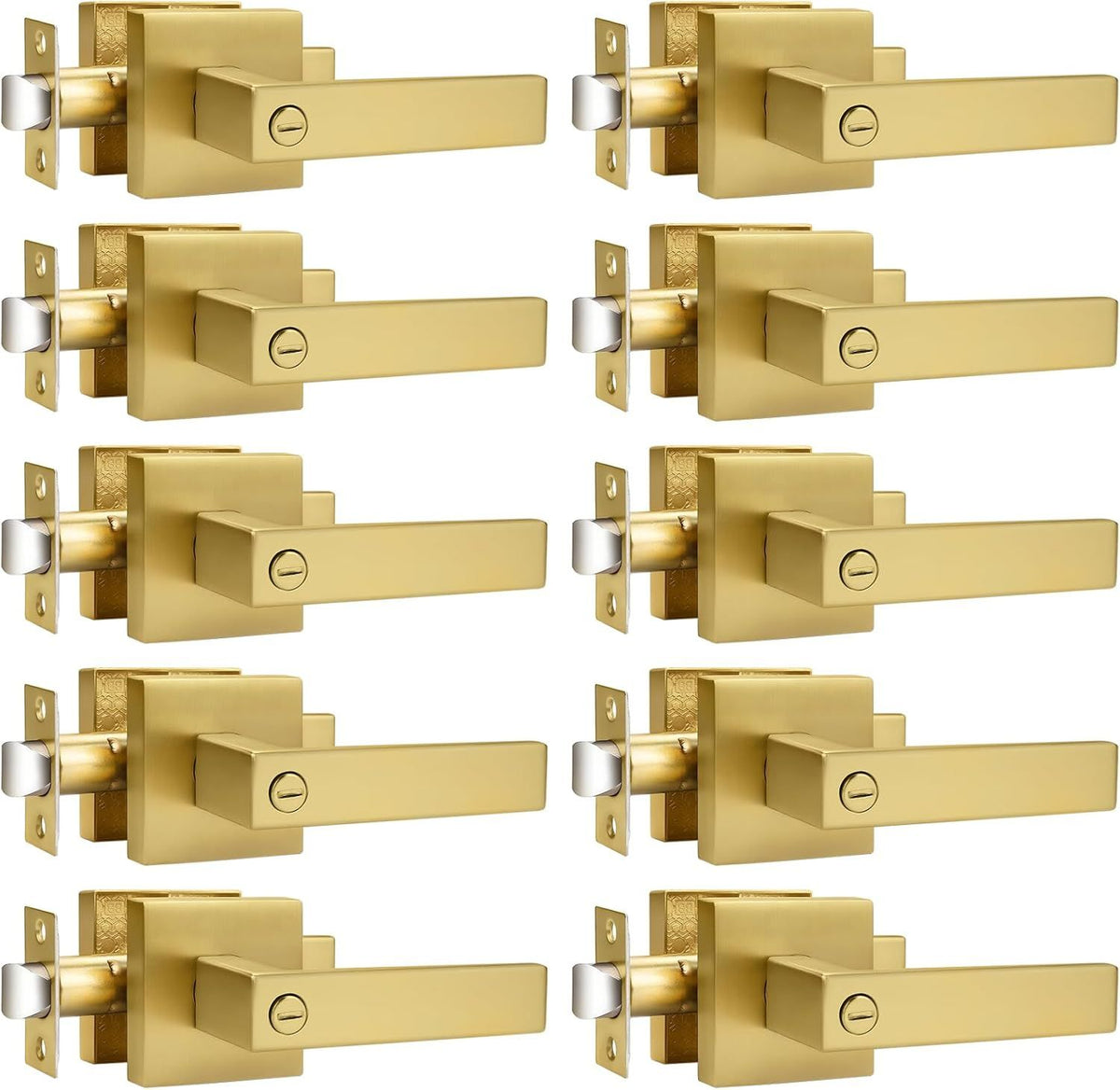 Gold Privacy Door Handle Lockset – practical Interior Door Lever, Keyless, Reversible, 10 Pack