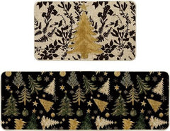 Golden Christmas Tree Kitchen Mat Set