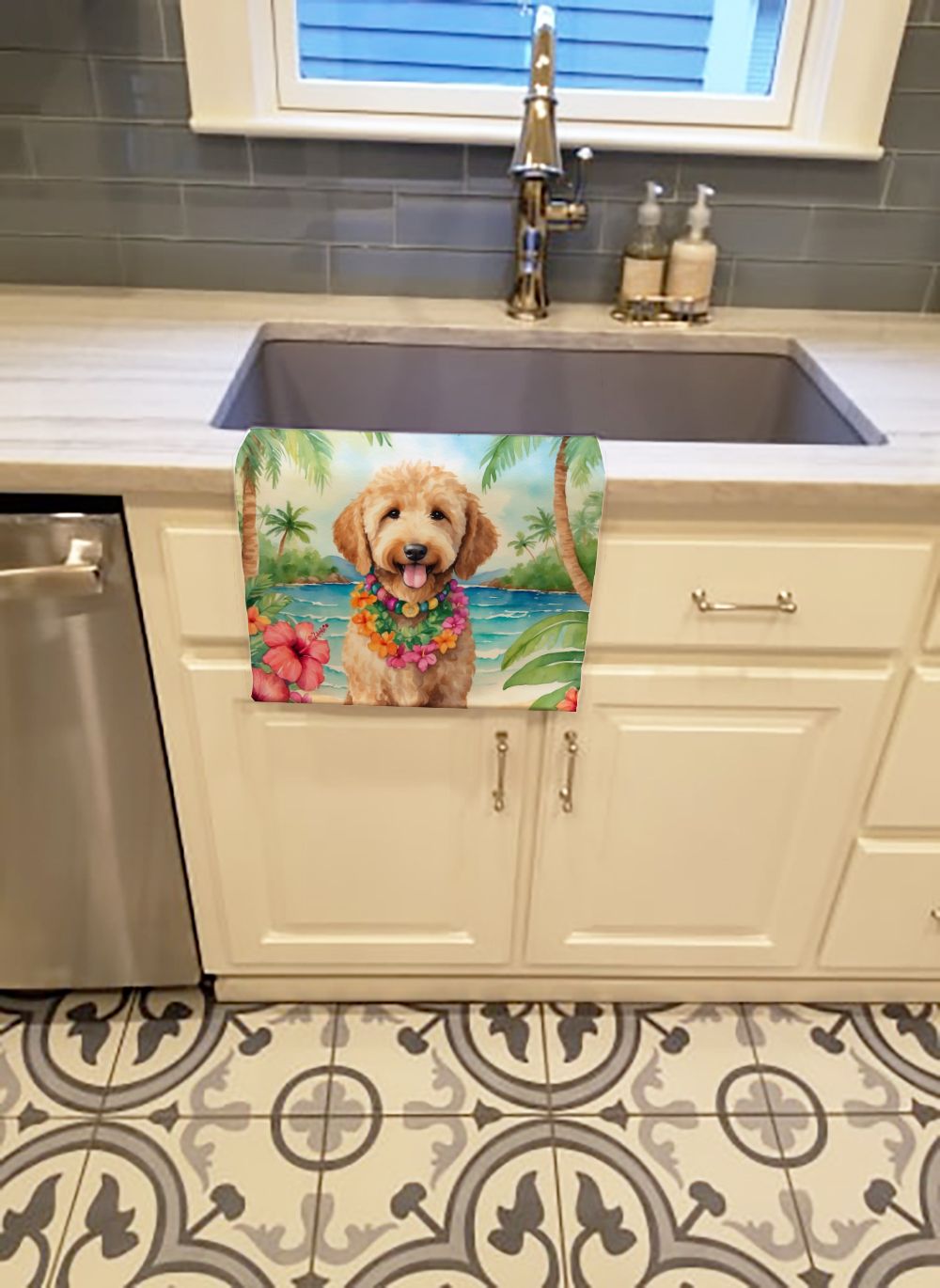 Goldendoodle Luau Decorative Kitchen Towel